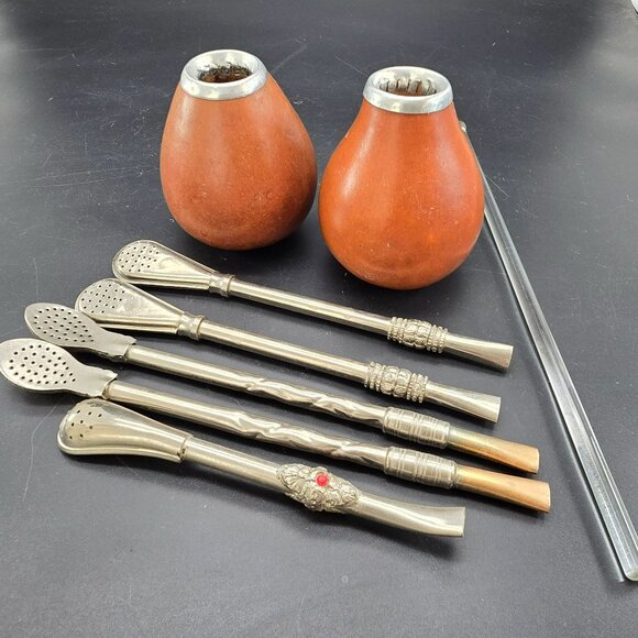 Argentinian Yerba Mate Traditional Drinking Set With Bombillas Spoons HS1222 - Picture 4 of 12